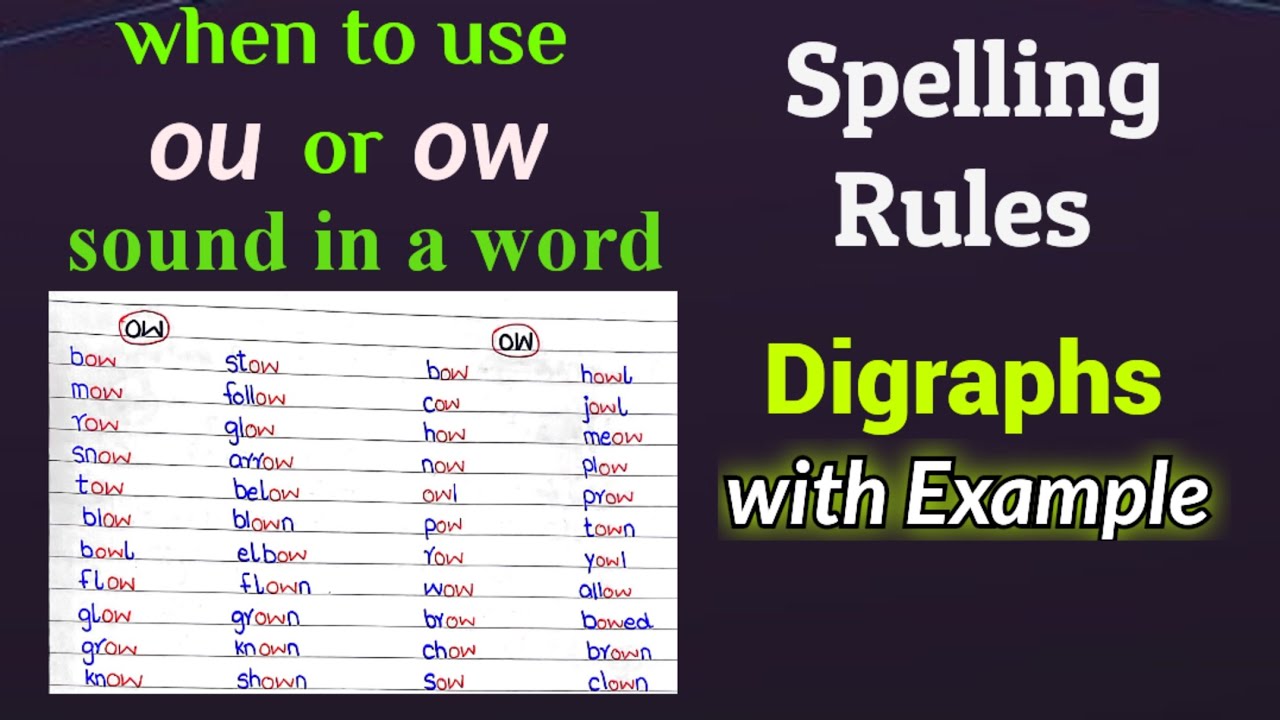 when to use 'ou' and 'ow' in a word. ou and ow spelling rule