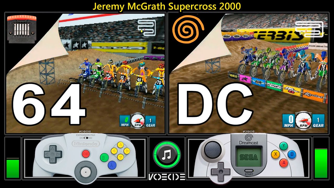 Jeremy McGrath Supercross 2000 (Nintendo 64 w/ Expansion Pak vs Dreamcast) Real Hardware Comparison