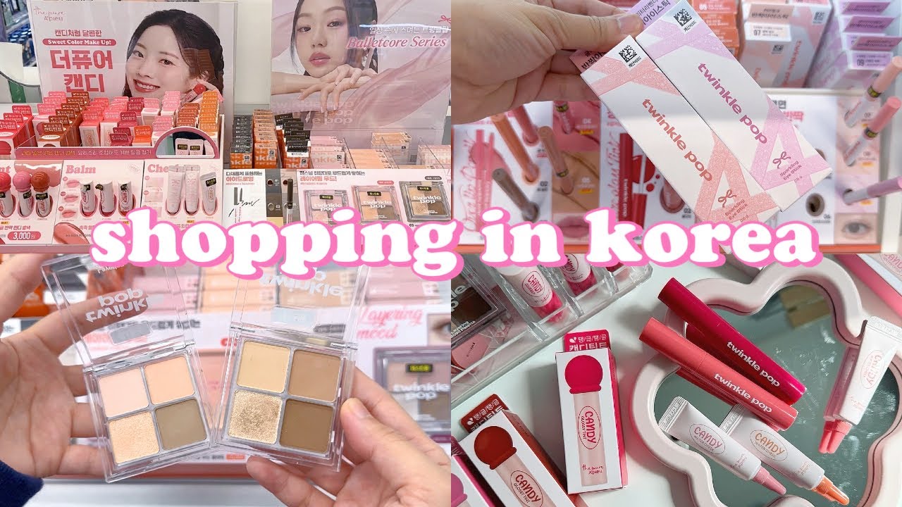 shopping in korea vlog 🇰🇷 cutest makeup haul 🍒 candy lip tint, liquid blusher 다이소 신상