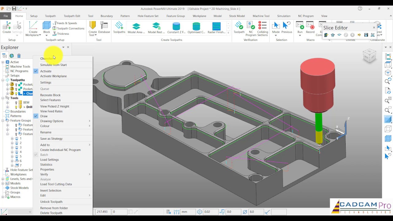 PowerMill 2019 Tutorial | Feature Group & Chamfer Mill