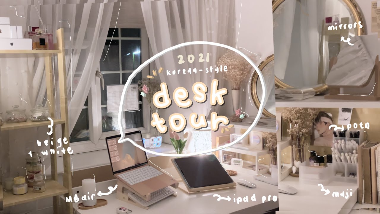 korean-style inspired DESK SETUP + TOUR 2021 🌷 aliexpress, manhwa decor, organising stationery 🇬🇧