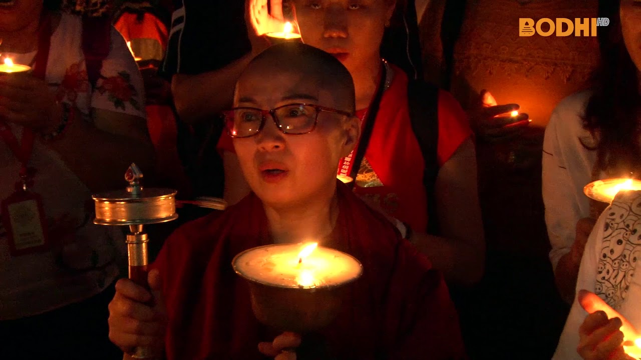 Bodhi TV : Lumbini : Butter-lamp lighting at Mayadevi Temple, Lumbini