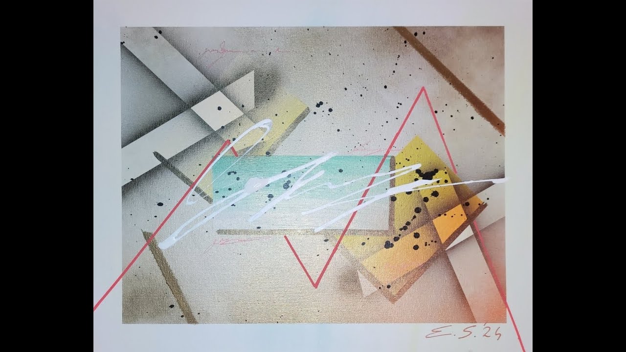 Abstracte kunst met acryl, spuitverf en tape  -- Relax --  E.S. Art