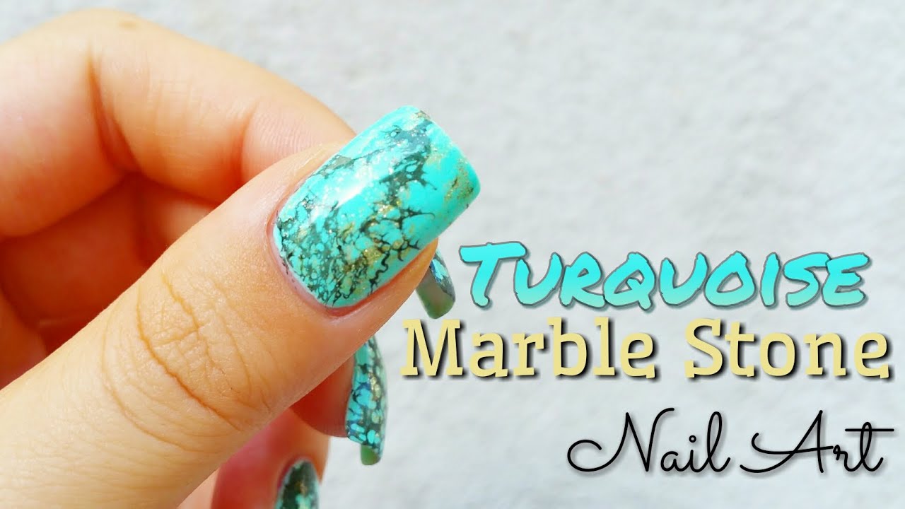 Turquoise Marble Stone Nail Art