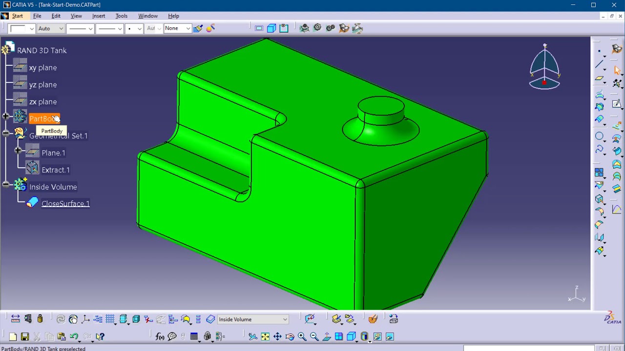 Measuring the inside volume of a container with CATIA V5