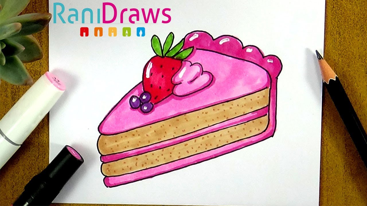 Cómo dibujar un PASTEL DE FRESA - Paso a paso