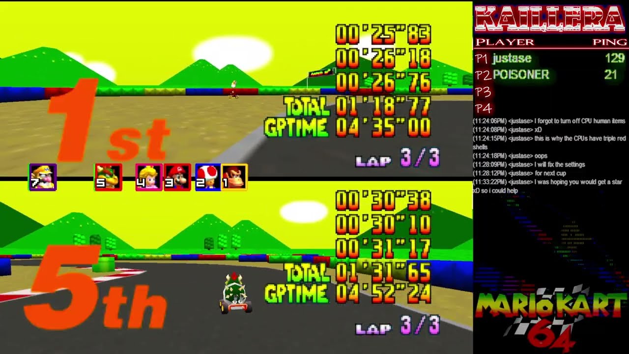 MK64 Amped Up 3.0.2 Netplay Build 2p GP on Mupen64k @ 60fps