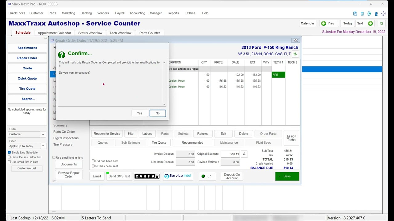MaxxTraxx | Change A Repair Order Status