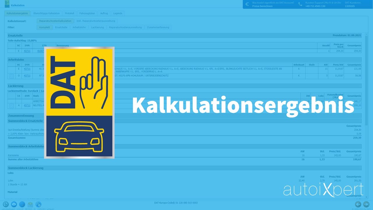 DAT Teil 3 - Kalkulationsergebnis - DAT Schadenkalkulation