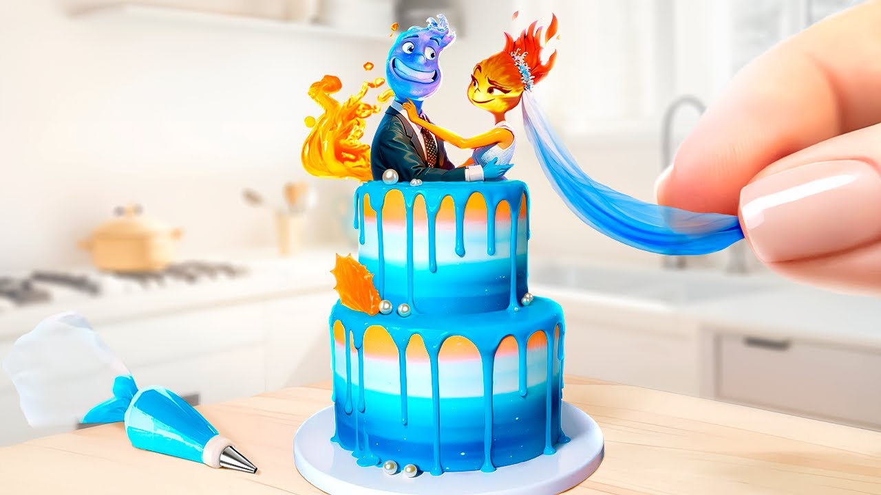 Cute Elemental Cake 🔥💧Satisfying Miniature Cartoon Cake Decorating