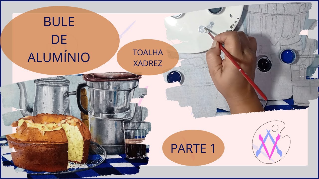 Pintura em tecido: Bule de alumínio (pt1)toalha xadrez.
