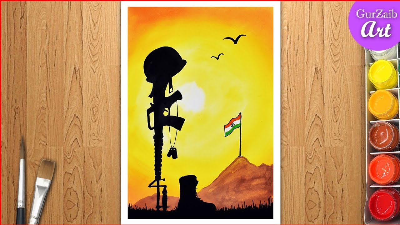 Kargil Day Drawing || kargil vijay diwas poster painting for 26 July || step by step poster making