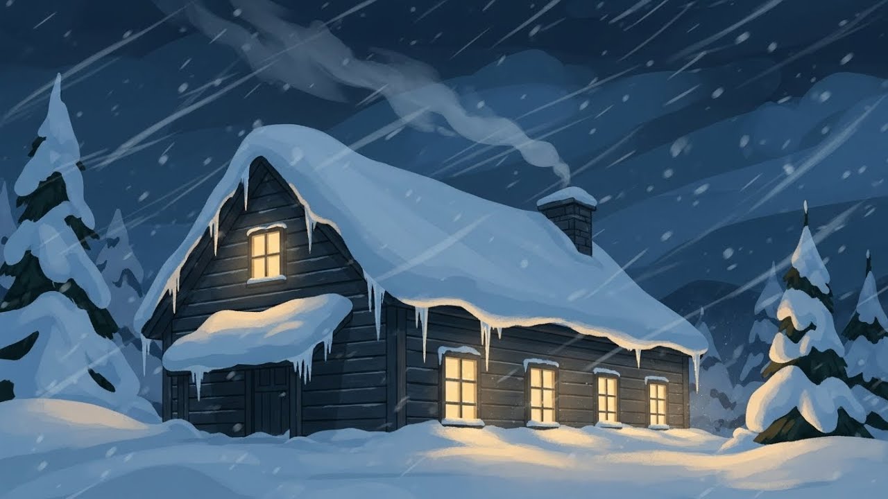 Cozy Snowstorm Night in Cabin | Ghibli Style Animation
