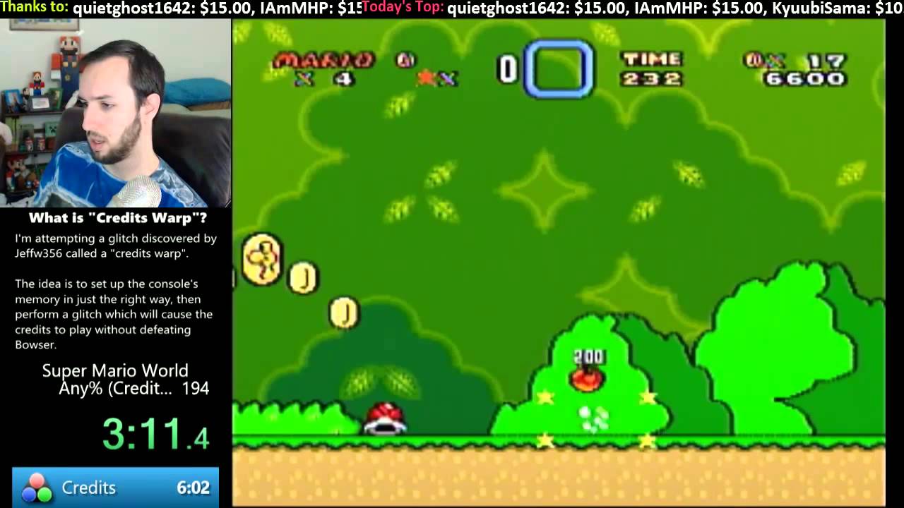 Super Mario World -- 4:49.8 Former World Record Speedrun w/Credits Warp Glitch