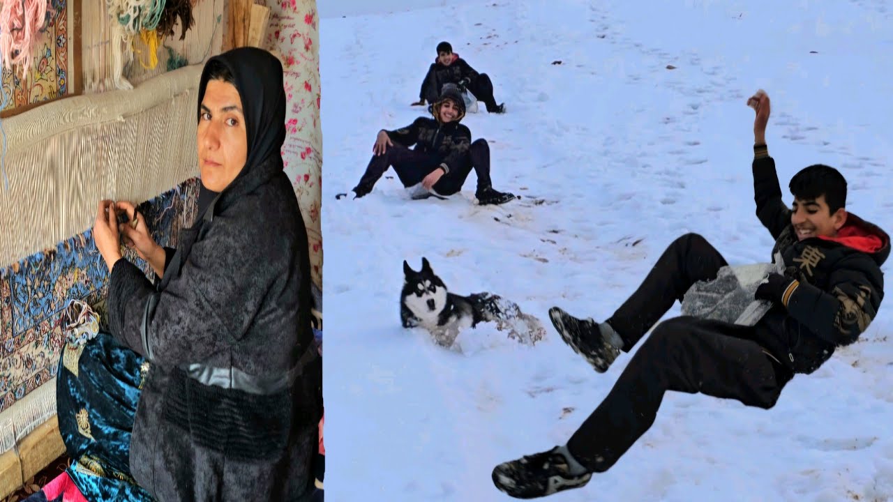 Катание на санях с семьей и нашим щенком!