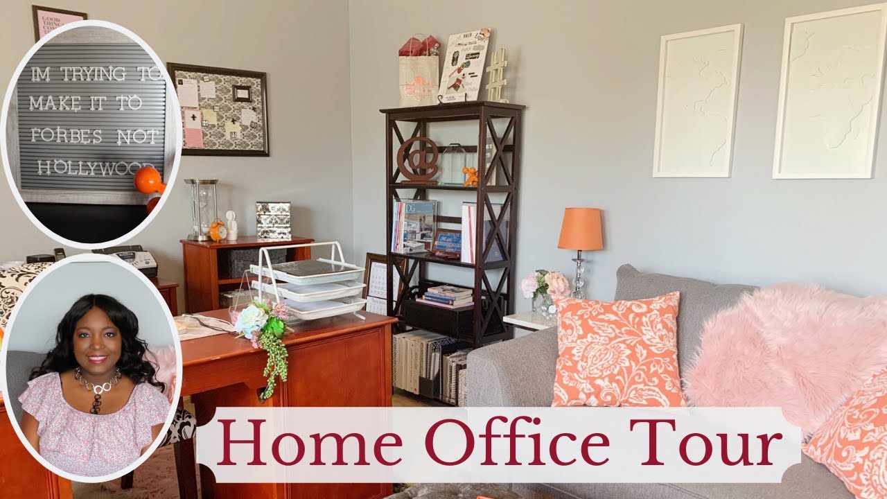 GLAM HOME OFFICE TOUR &mdash; Оранжевый, розовый и серый офисный декор