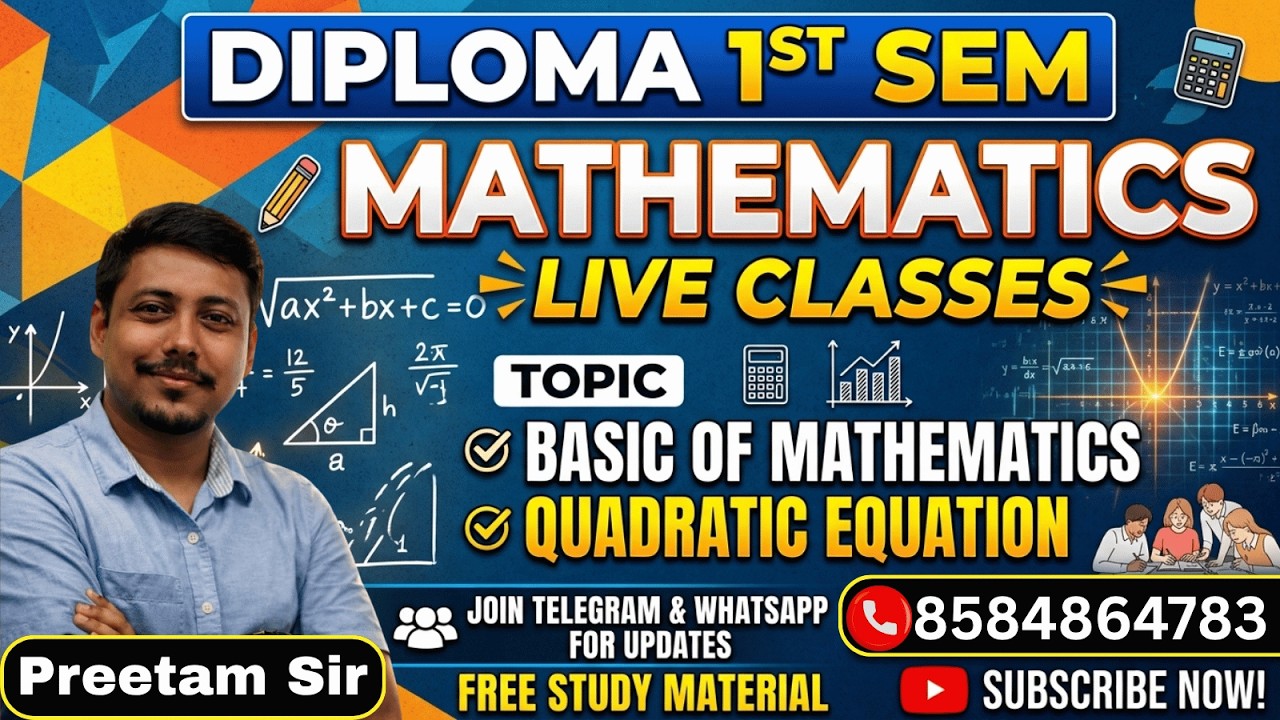 📌Basics Of Mathematics(Quadratic Equation) For Diploma 1st Sem🚀Mathematics⚡By Preetam Sir👉Join Class