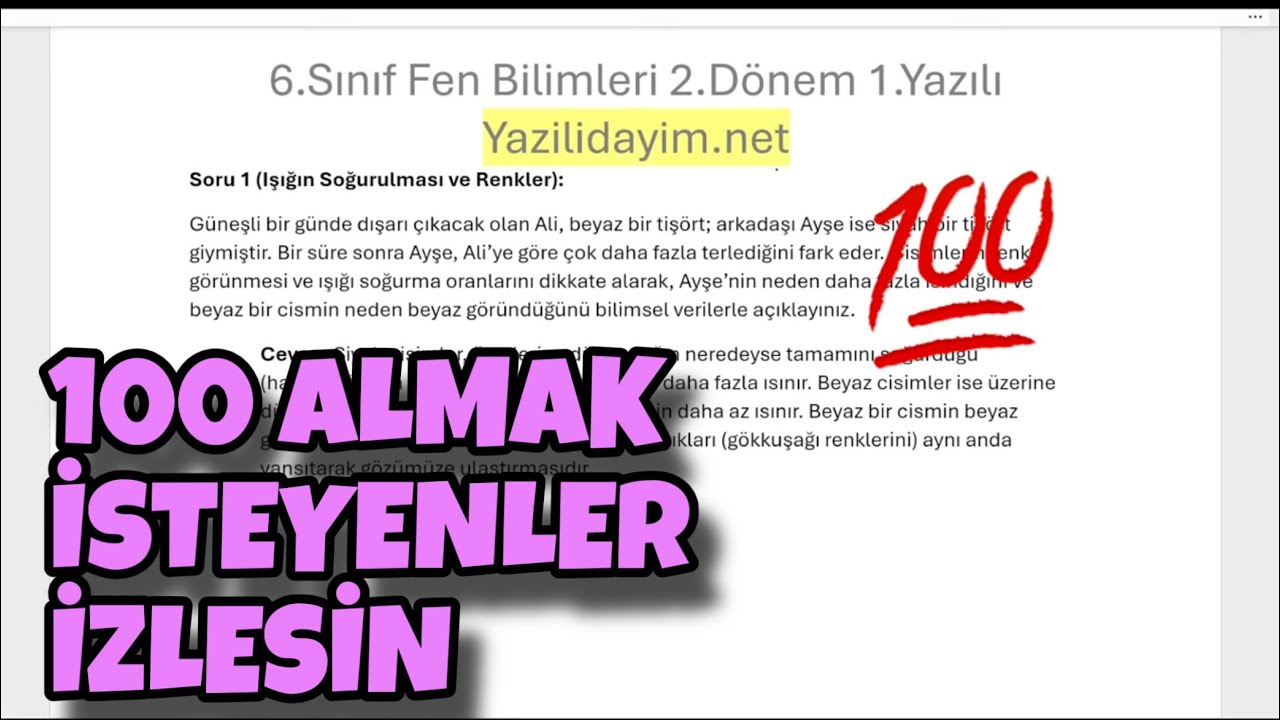 6.Sınıf Fen Bilimleri 2.Dönem 1.Yazılı