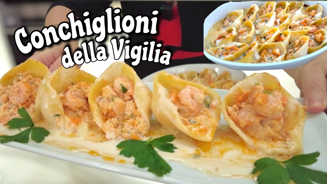 КОНЧИЛЬОНИ, ФАРШИРОВАННЫЕ МОРСКИМ КРЕВЕТКАМИ И ЛОСОСЕМ 🍤 Первое блюдо в канун Рождества 🎄