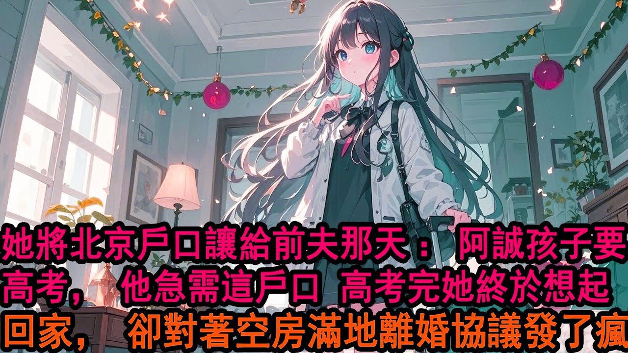 陪柳如煙同甘共苦十年，她卻把到手的落戶北京家屬名額給前夫和女兒“夢夢馬上高考，她急需這戶口”轉身扔下申請表消失，高考完她終於想起回家，打開門迎接她的只有空蕩的房間和滿地離婚協議