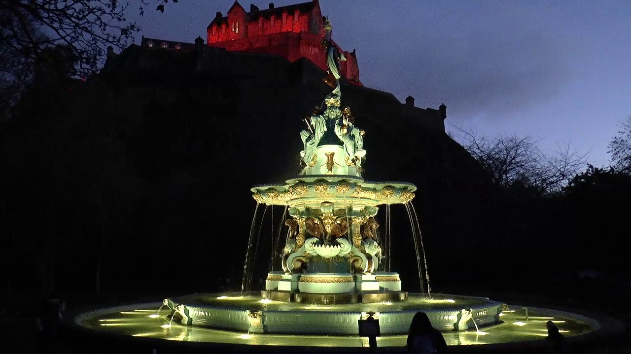 Ross Fountain and Edinburgh Castle Illuminated on Armistice Day