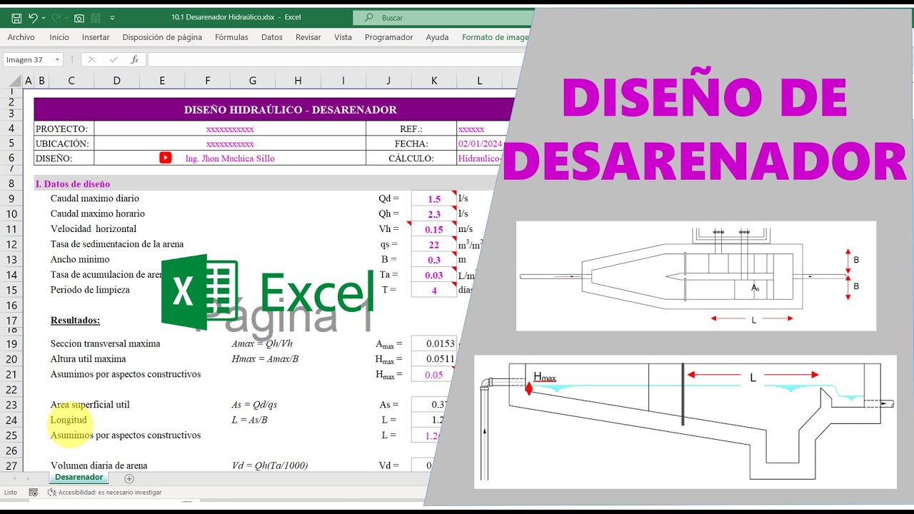 Diseño de Desarenador - PTAP (plantilla excel profesional)