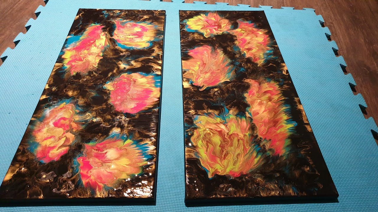 Acrylic pouring Big canvas.  Dip flower. Акриловая заливкана большой холст цветы #0224