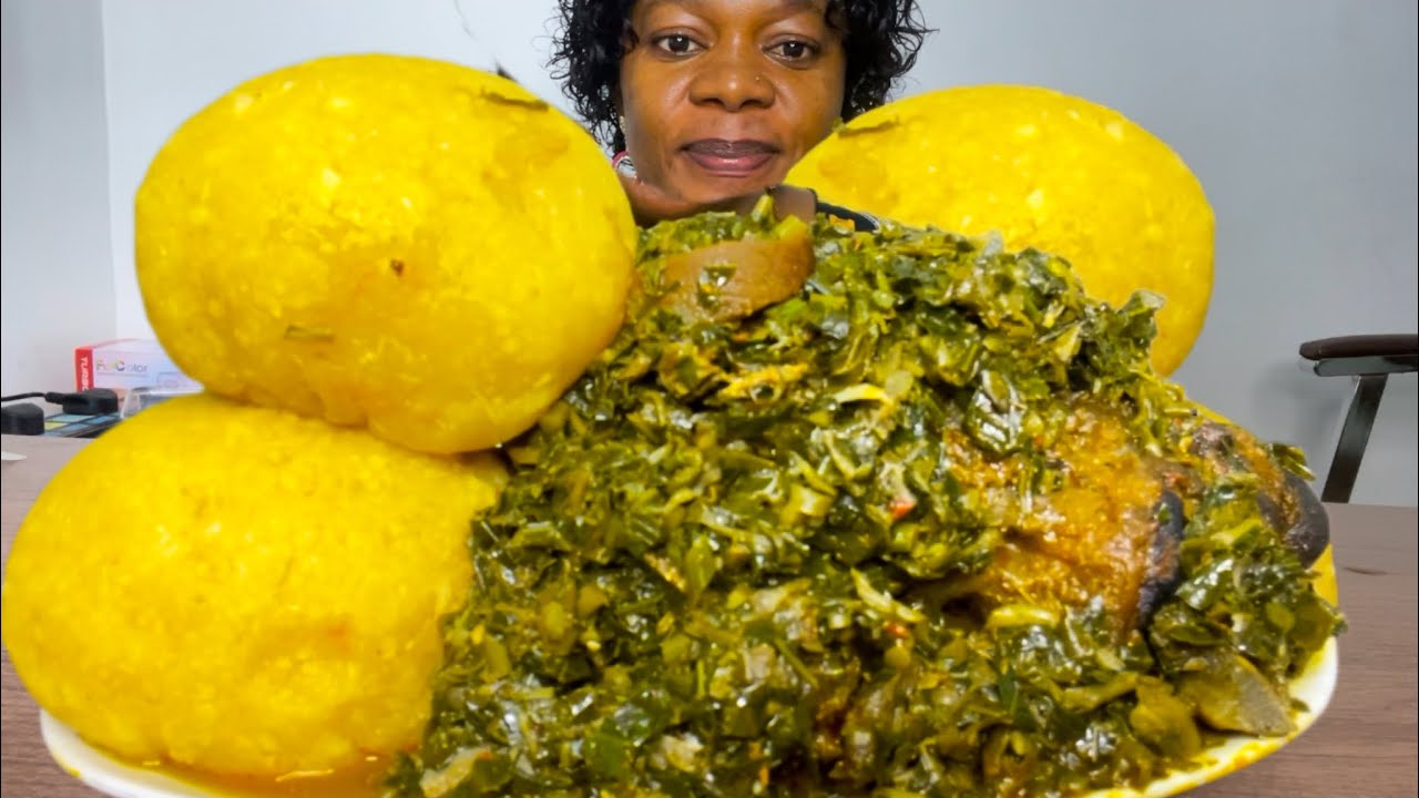 ASMR UGU vegetable Soup with Eba and Cow tail #mukbang
