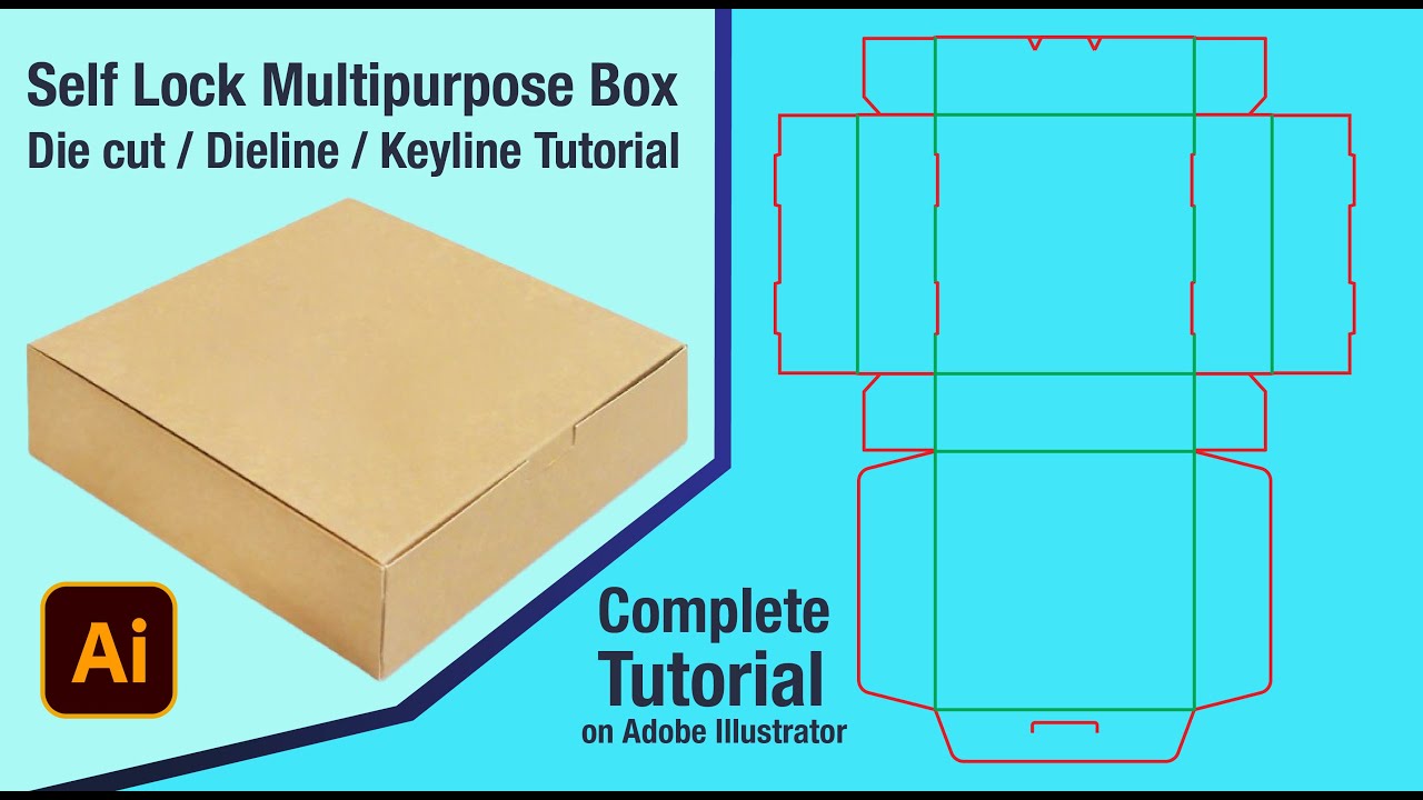 Self Lock Square shape Carton Box - Die cut / Dieline / Keyline Tutorial on Adobe illustrator