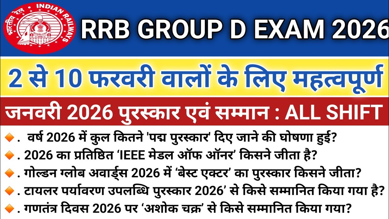 RRB GROUP D ANALYSIS 2026|Most important january2026 honours & awards questions for rrb group d exam