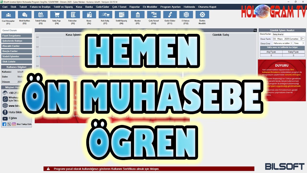Bilsoft Ön Muhasebe Kullanımı Cari, Stok, Fatura, Kasa, Banka, Çek - HologramTv