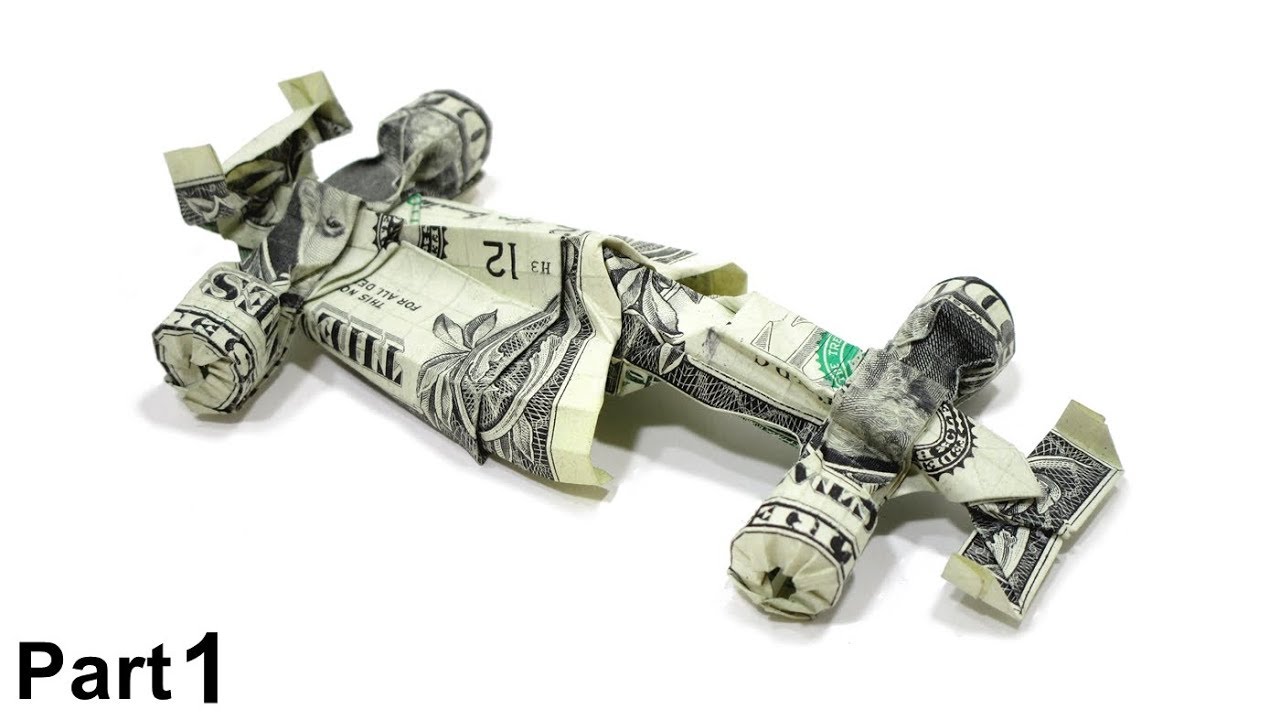 Origami dollar Formula 1 race car tutorial (Won Park) part 1 折り紙  レースカー Ferrari F1 billete