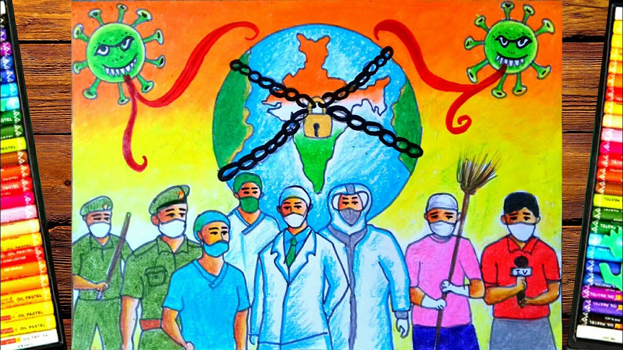 Drawing of coronavirus||lockdown painting with oil pastel