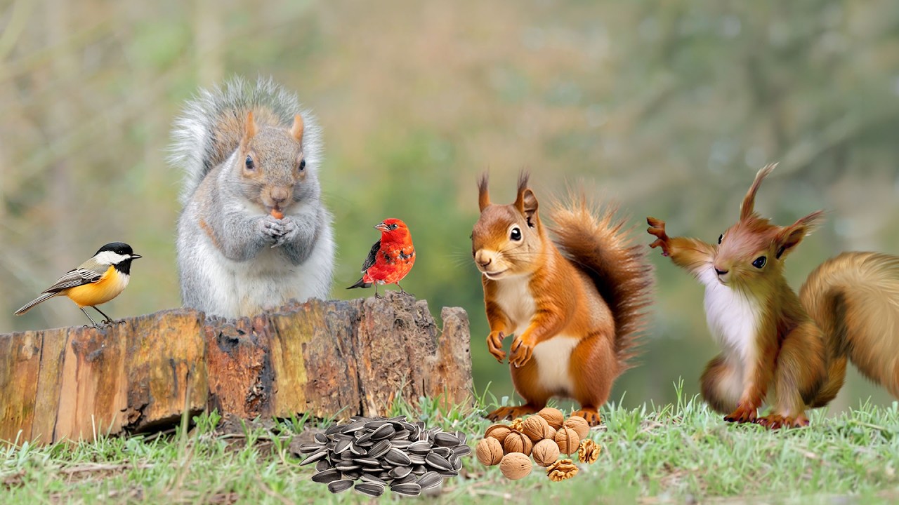 4K TV FOR CAT📺🌱 Birds & Squirrels Scavenge Under the Birdfeeder🏠🐦Help Cats Reduce Stress
