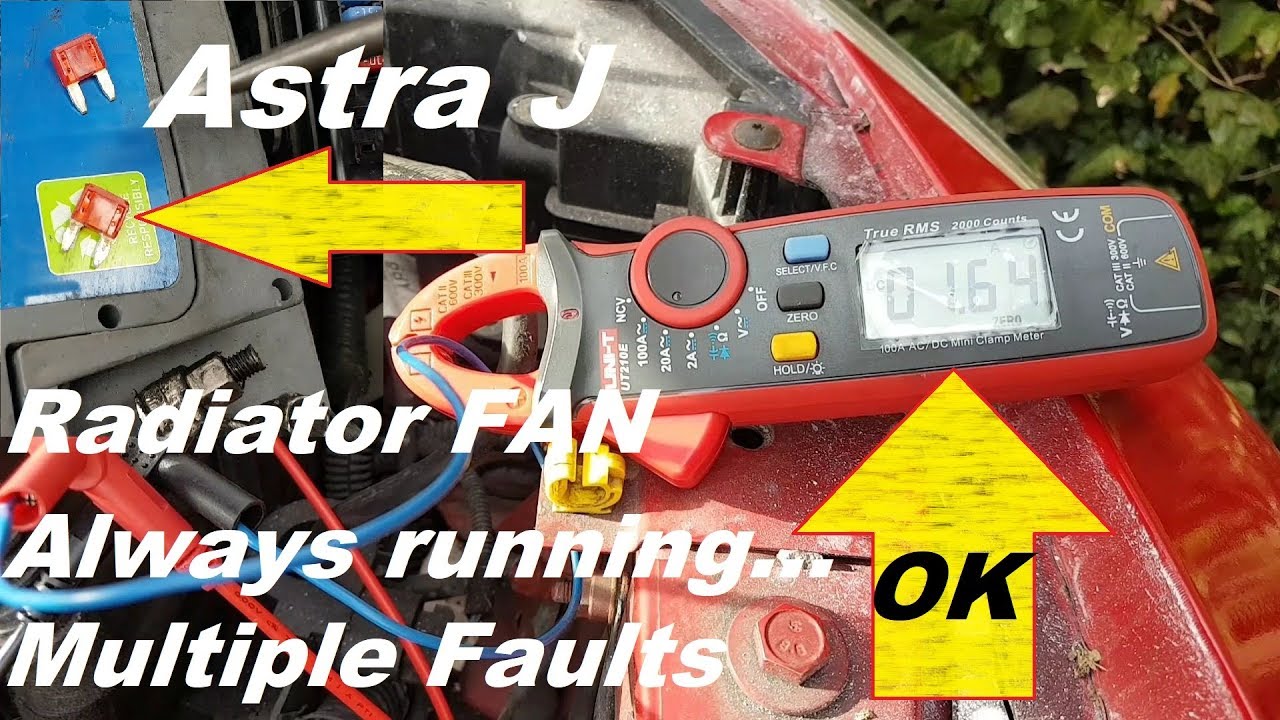 Vauxhall/Opel Astra J 1.4 radiator fan always on. Multiple faults... Fault finding and repair.