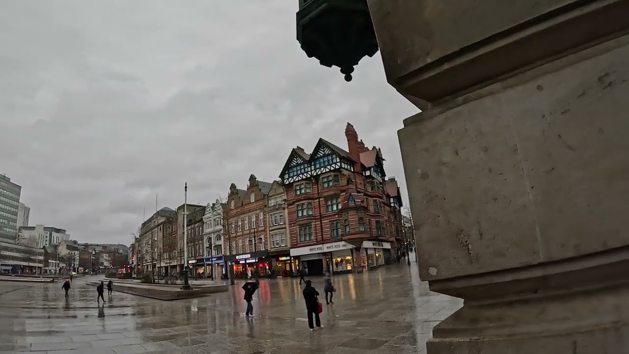 Rainy Day Sidewalk in City Centre of Nottingham UK