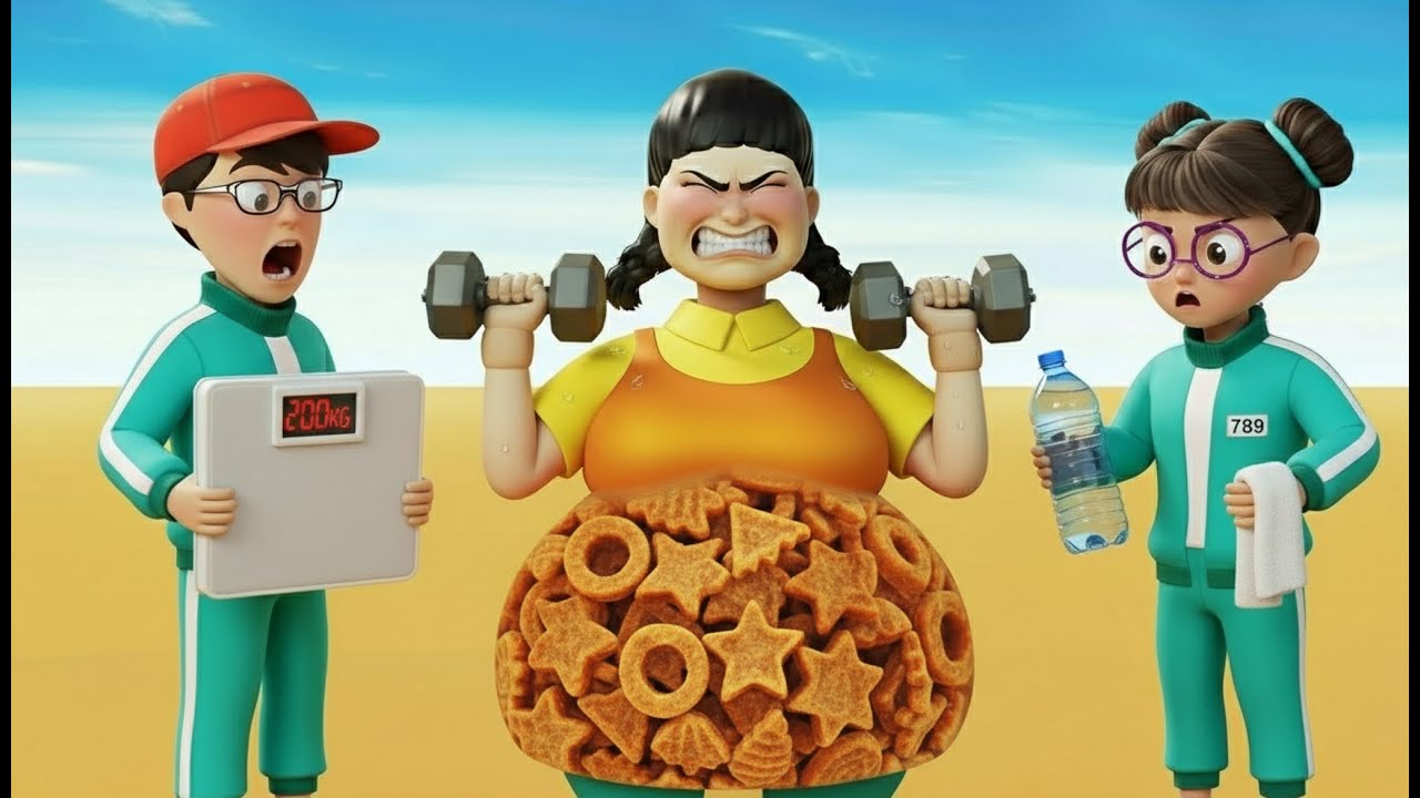 Squid Game vs Scary Teacher 3D | Coaching Overweight Chubby Squid Doll Dumbells Lifting and Exercise
