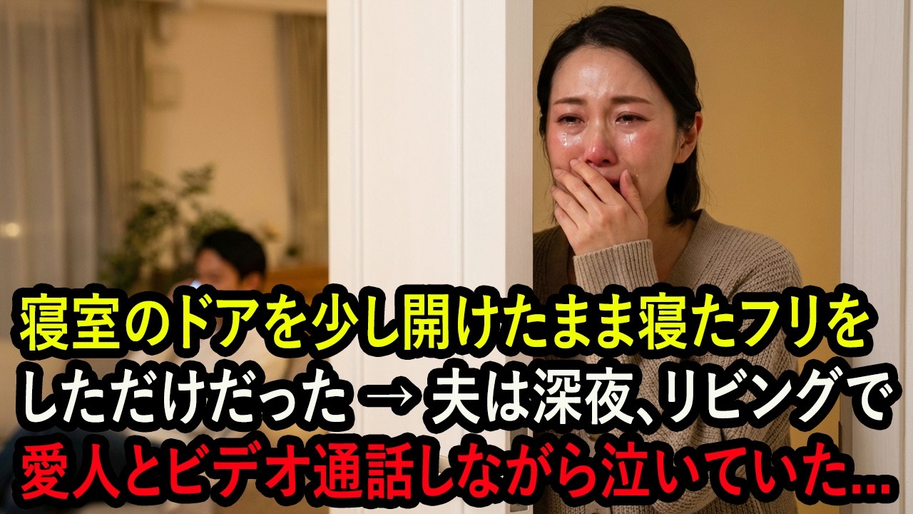 寝室のドアを少し開けたまま寝たフリをしただけだった → 夫は深夜、リビングで愛人とビデオ通話しながら泣いていた