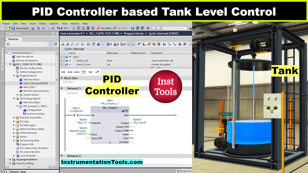 PID Controller based Tank Level Control - PLC and FactoryIO