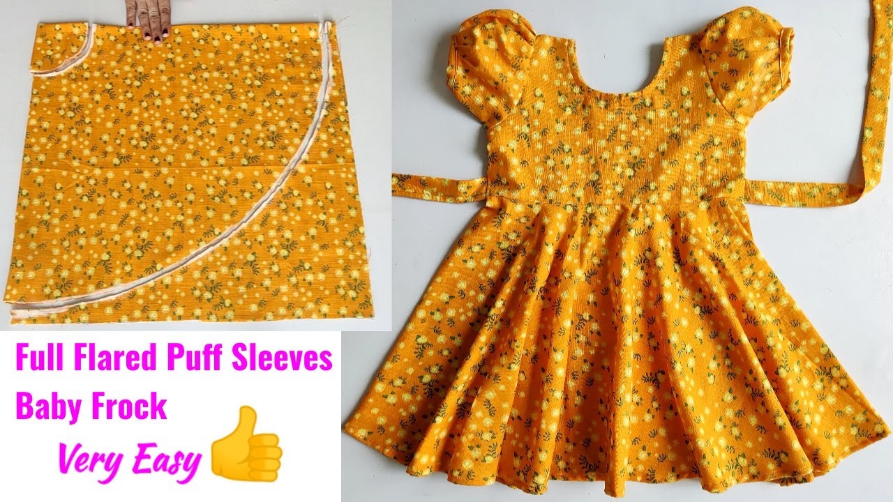 Flared Puff Sleeves Baby Frock Cutting and Stitching | Baby Frock Cutting and stitching