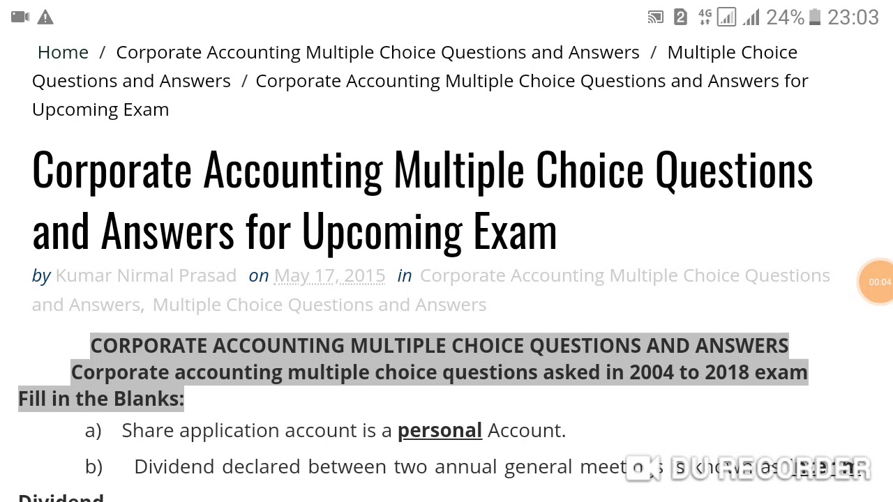 Corporate Accounting Multiple Choice Questions and Answers 