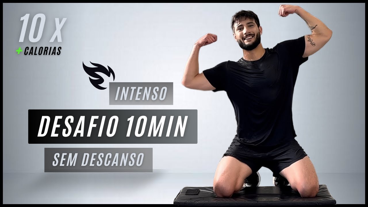 Treino HIIT de 10 minutos para queima de gordura - Corpo inteiro Cardio (sem equipamento, em casa)