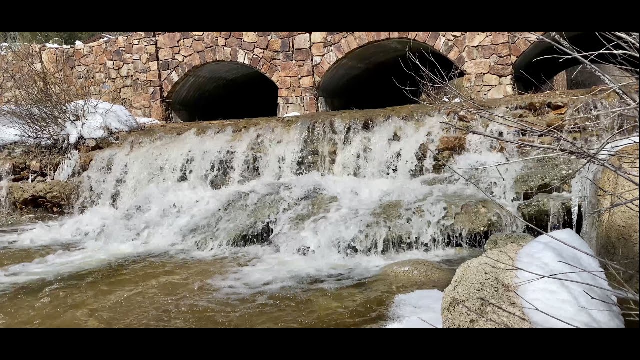 Big Bear Lake is Filling up fast Grout Creek tributary is FLOWING fast Beautiful waterfall 3/27/2023
