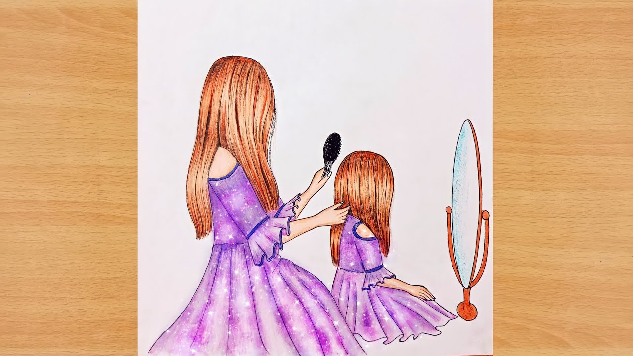 Mother's Day ❤️ Drawing with colour pencils || Easy for beginners | Mother's and Daughter's love