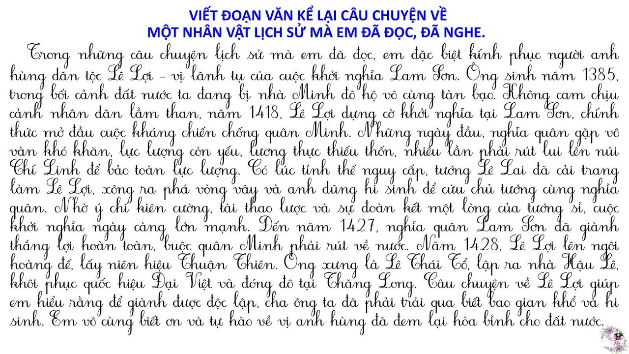 Lớp 4 | Viết đoạn văn kể lại câu chuyện về một nhân vật lịch sử mà em đã đọc, đã nghe