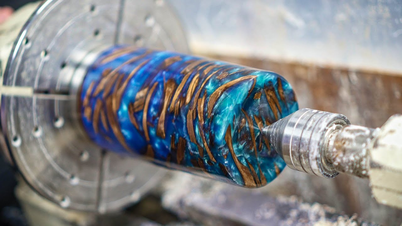 Woodturning: Making An Ocean Inspired Epoxy Resin Coffee Mug (4k)