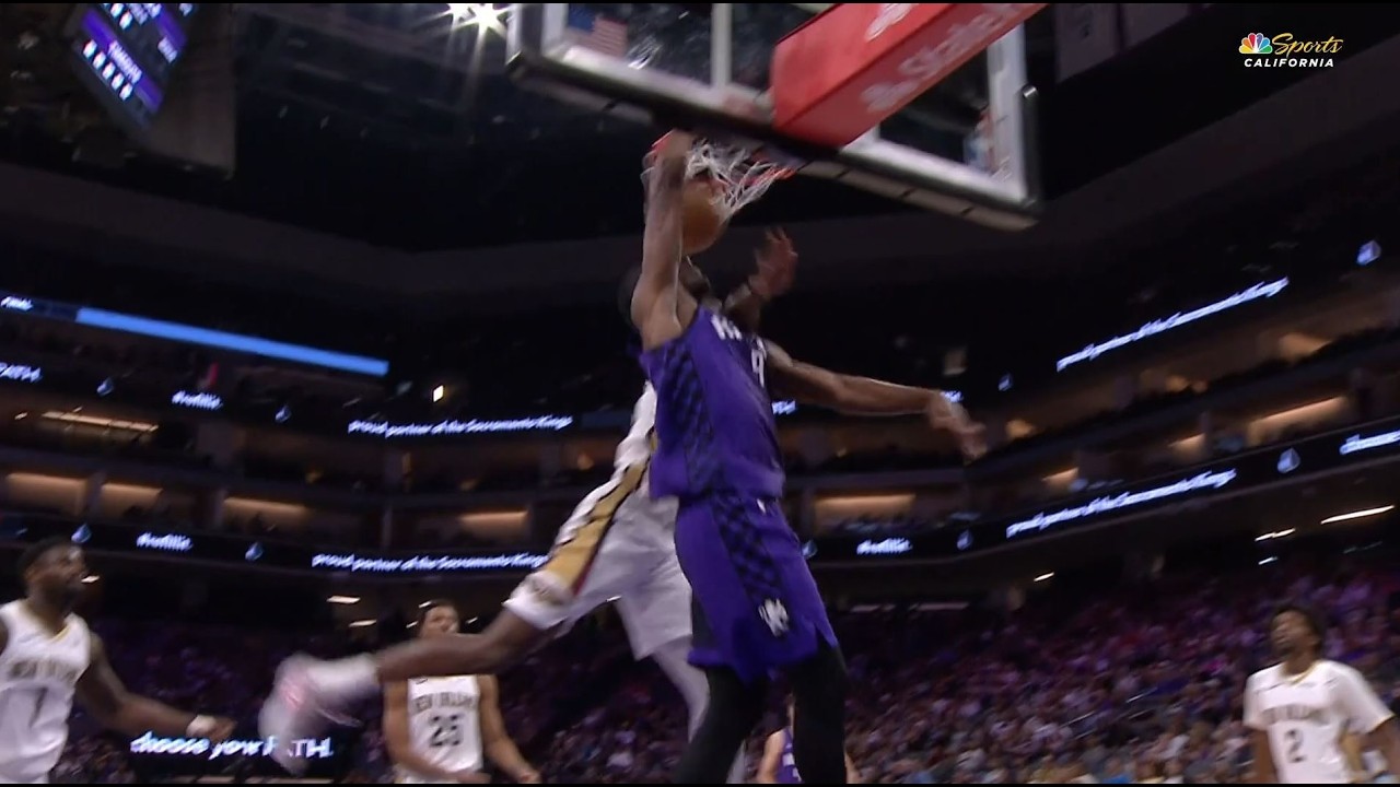 Precious Achiuwa with the absolutely nasty poster dunk on Yves Missi off the spin move