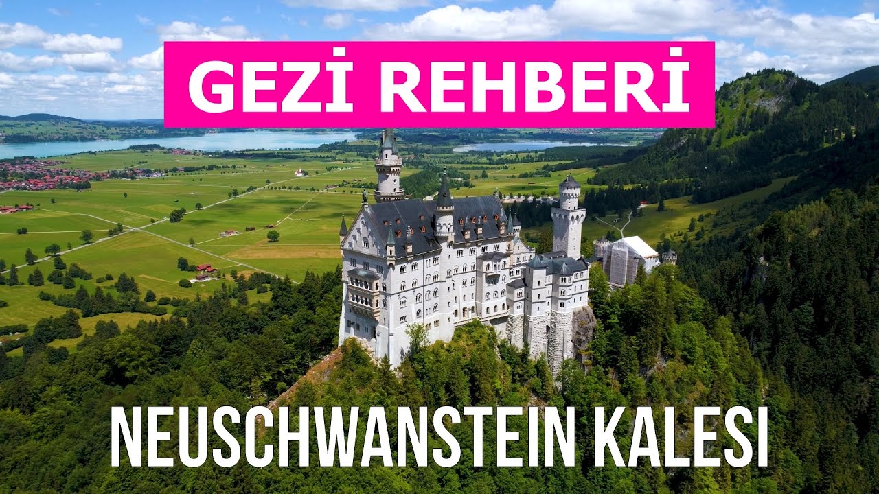 4K'da Neuschwanstein Şatosu. Almanya, Bavyera ziyaret edilecek