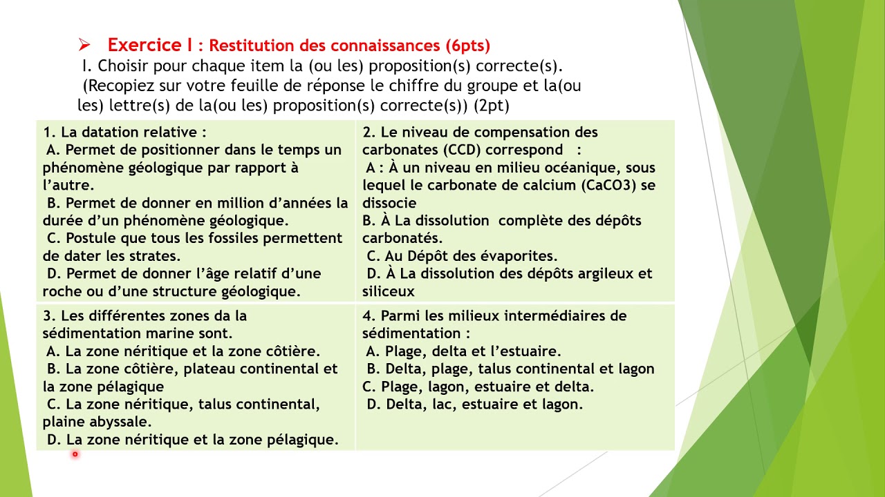 contr&ocirc;le 3  g&eacute;ologie  1er ann&eacute;e bac science exp&eacute;rimentale et science maths