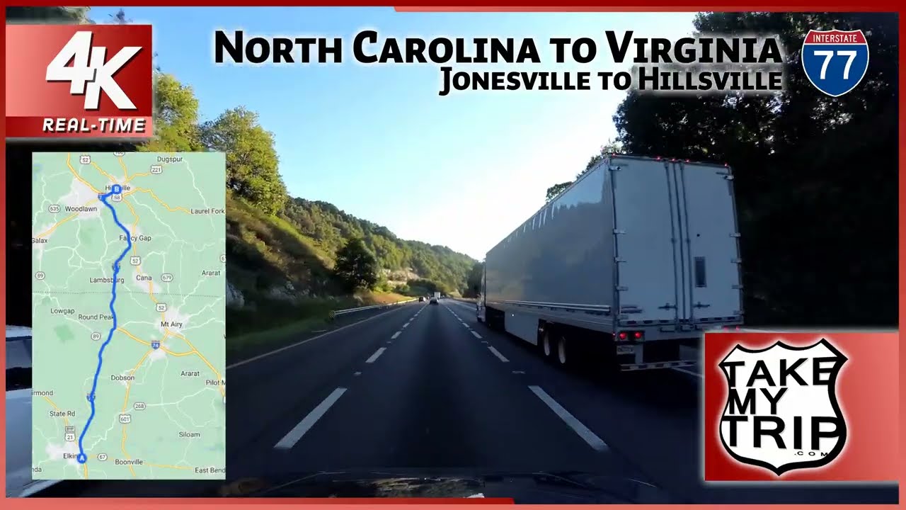 Climbing the hill from North Carolina into Virginia, on Interstate 77, 4K Drive